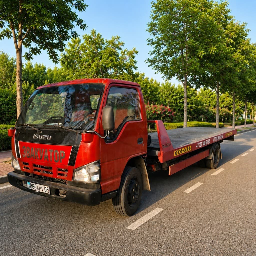 Красный эвакуатор Isuzu в Алматы